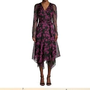 Vince camuto women's Black and Pink Asymmetrical Wrap Long Sleeve Dress small